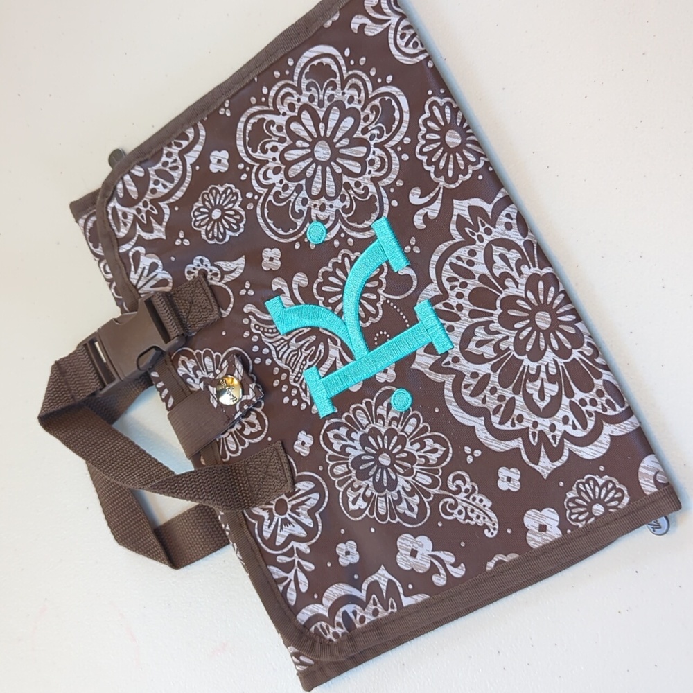 Thirty -one, brown floral cosmetic bag. Personalized initial K